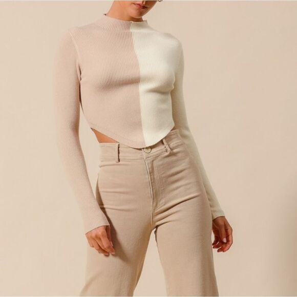 0SO ME Color Block Fitted Crop Sweater Top Two-Tone Ribbed Sweater Sz Sm Md - Picture 8 of 14